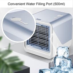 Luchtkoeler - Mobiele airco zonder afvoerslang, mini-luchtkoeler met waterkoeling, stille USB-C-ventilator, 4 snelheden, draagbare luchtkoeler voor slaapkamer, kantoor en auto, tafelventilator, compact（blauw） — thumbnail 4