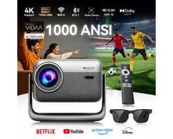 Blackview PV1000 Max + BV200 - Beamer + AI Slimme Zonnebril - 18000 Lumen 1080P FHD 4K Decodering Dolby Audio TOF Autofocus - 360° Gimbal VIDAA OS Thuis/Buiten Spelmodus Netflix YouTube Disney+ - Complete productbundel