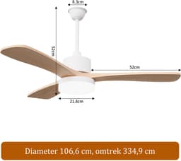 2-in-1 Plafondventilator, Verstelbare Plafondventilator 3 Kleuren LED-Verlichting, 6 Snelheden, 3 Bladen, Geschikt Zowel Winter Zomer, Ideaal meer Comfort (Natuurlijke Houtkleur, 3 Bladen,107 cm) — thumbnail 1