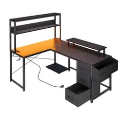NordHaus L-vormig bureau - Gamingbureau - Computerbureau - LED-verlichting en opbergruimte - 100 x 48 x 148 cm — thumbnail 1