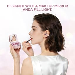 Clip-On Oordopjes Open Ear Koptelefoon Draadloos Bluetooth 6.0 met Make-up Spiegel LED Licht, 48U Speeltijd, IPX6 Waterbestendig, Comfortabel voor de Hele Dag, Ideaal voor Vrouwen, Sport, Workouts (Roségoud) — thumbnail 2