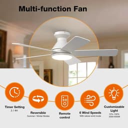 Plafondventilator - Ventilator - Plafondlamp - Lamp met Ventilator - Met Afstandsbediening - Stille Ventilator - Timer - Dimbare Lamp - Zomer en Winter Modus Wit - 132 cm - Vervangbare Bladen - Met Afstandsbediening — thumbnail 2