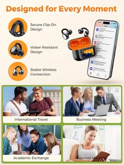 AI Vertaal Oordopjes met Echtzeit Vertaling: 159 Talen & LCD Touchscreen 3-in1 Bluetooth Vertaal Oortjes met 7 Modi, 30 Uur Batterijduur voor Reizen, Zakelijk Gebruik en Studie en Dagelijks Gebruik - zwart — thumbnail 5