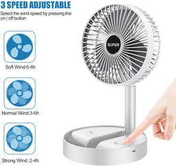 Uitschuifbare opvouwbare draagbare ventilator voor thuis, slaapzaal, drie snelheden, bureauventilator Draagbaar — thumbnail 2