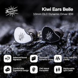 Kiwi Ears Belle - In-Ear Monitors - IEM - 10 mm DLC Dynamische Driver - Audiofiele Oordoppen - Verwisselbare Kabel - 3,5 mm - Zilver — thumbnail 2