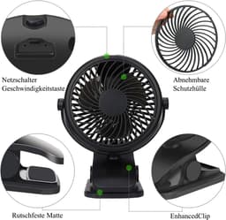 Mini-USB-ventilator, draagbare clip-tafelventilator met oplaadbare 800 mAh-accu; kleine tafelventilator voor slaapkamer, kantoor of kinderwagen — thumbnail 4