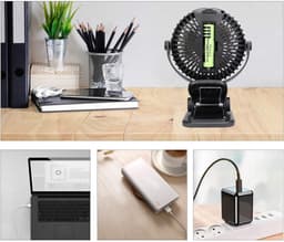 Mini-USB-ventilator, draagbare clip-tafelventilator met oplaadbare 800 mAh-accu; kleine tafelventilator voor slaapkamer, kantoor of kinderwagen — thumbnail 3