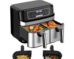 Airfryer Dubbel Compartiment - Olievrije Frituurpan - Gezond Koken - Slimme Finish Functie - 9 Liter Totaal - Zilver