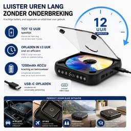 Quavitec Draagbare CD Speler met Oordopjes - Bluetooth 5.3 - Portable Discman met Ingebouwde Speaker - CD / CD-R / CD-RW - MP3 Speler - 3.5 MM AUX - Walkman voor in de Auto — thumbnail 5