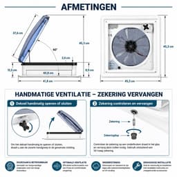 DPLUNIQ Plafondventilator - Camping ventilator - Ventilator plafond - Tent ventilator - 10 Standen - Stil - 40x40cm - 20W - Wit — thumbnail 4