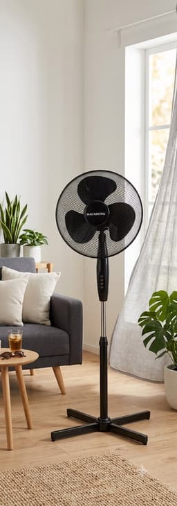 HAUSBERG - Staande Ventilator – 16 inch – 3 Snelheden – Oscillatiefunctie – Verstelbare Hoogte – Stil (≤65 dB) – 40-55W – Metalen Rooster – Zwart — thumbnail 2