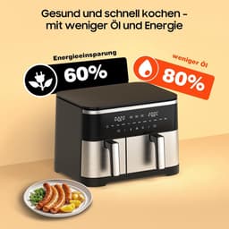 Hete Lucht Friteuse - Dubbele Mand - Gezond Koken - Sync Finish Dual Cook - 11 Liter XXL - Zwart — thumbnail 2