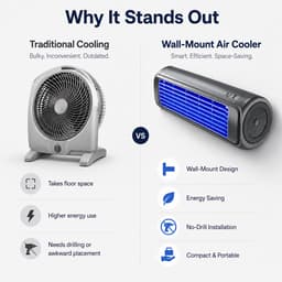 Bobypet - Premium Aircooler Muurmontage - Zonder Boren Ventilator - Energiezuinige Koeler met Drie Snelheden - Draagbare Mobiele Airco Cooler voor Slaapkamer, Keuken en Badkamer - Compacte Wandventilator met Geavanceerde Waterkoeling - grijs — thumbnail 2