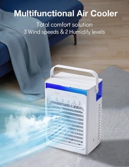 Mobiele Airco - 3-in-1 - 700ml - Airconditioning zonder Afvoer Slang - Draagbare Ventilator - 52 dB - 3 Functies & Snelheden - Luchtbevochtiger - Slaapkamer Kantoor Woonkamer - 2 Miststanden - Wit — thumbnail 4