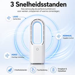 Bladloze Ventilator met LED Licht 7 Standen - Oplaadbaar USB C - Fluisterstil - 3 Standen - Tafelventilator met Verlichting - Draagbare Ventilator - Wit - Silvergear — thumbnail 3