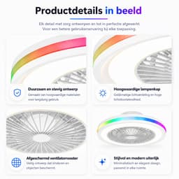 Plafondventilator met Verlichting 50 cm – Fluisterstil – Slimme RGB LED Lamp – App & Afstandsbediening – Google Home & Alexa – 6 Snelheden – Zomer & Winterstand — thumbnail 2
