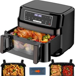 12L XXL Airfryer met Dubbele Mand – 2600W Heteluchtfriteuse met LED Touchscreen, Kijkvenster, Binnenverlichting en 8 Programma’s – Zwart — thumbnail 1