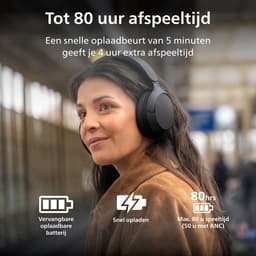PHILIPS TAH6000BK over-ear draadloze hoofdtelefoon & adaptieve ruisonderdrukking, 80 uur afspeeltijd, Dynamic Bass, 40 mm drivers, Bluetooth 6.0, Multipoint, gesprekken met 5 microfoons, zwart — thumbnail 3