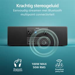PHILIPS TAM6500 Watt micromuzieksysteem, Bluetooth 6.0, Auracast, DAB+/FM-radio, CD/USB/audio-ingang, Bassreflex-luidsprekers, kleurenscherm, afstandsbediening, gerecycled plastic – Zwart — thumbnail 3