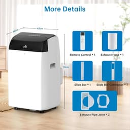 Draagbare airconditioner van 10.000 BTU – 3-in-1: koeling en luchtontvochtiging – digitaal display, afstandsbediening – stille werking – draagbare airconditioner voor de slaapkamer, het kantoor en kleine ruimtes — thumbnail 4
