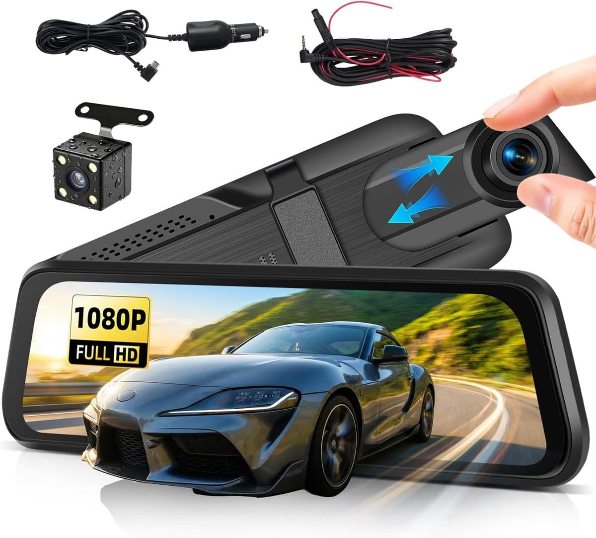 Thijox - 1080p Spiegel Dashcam Auto met Achteruitrijcamera 9,66 inch HD Touchscreen, Loop-opname, Nachtzicht, Bewegingsdetectie, Achteruitrijassistent — afbeelding 1