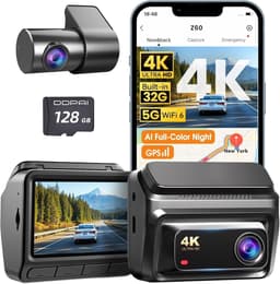 Dashcam voor auto - Zwart - 3 inch IPS Display - 4K Front en 1080P Achter Camera met GPS en Nachtzicht - Voor Personenauto's — thumbnail 1