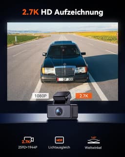 Dashcam voor auto - Zwart - 2,7K resolutie - Achtercamera met Super Nachtzicht en WDR - Voor Auto en SUV — thumbnail 2