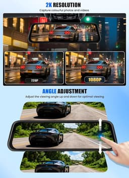 Dashcam voor auto - Zwart - 20 x 15 x 10 cm - Spiegel Dashcam met 9,66 inch IPS-touchscreen en Full HD 2K camera - Voor veilig rijden — thumbnail 3