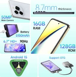 OUKITEL C65 smarttelefoon – 6,7 inch – Android 15, 16 GB werkgeheugen / 128 GB opslag, 5150mAh accu, 50MP camera, simlockvrij — thumbnail 3