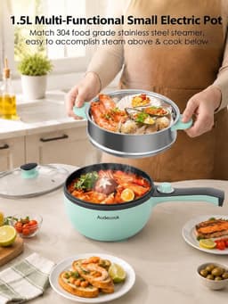 Multicooker - Groen - 1,5 L met stoompan - Elektrische antiaanbak braadpan - Voor Gezond en Snel Koken — thumbnail 4