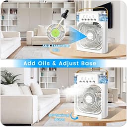 Persoonlijke Aircooler, Mini verdampings‑bureaukoeler met 5 sproeiers, 3‑snelheden & 3 timers, 7‑kleuren LED, 600ML voor kamperen slaapkamer kantoor (Wit) — thumbnail 2