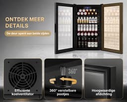 Reky Koelkast - ijskast - Koelkast tafelmodel - Glazen deur - Verstelbare planken & Deur - 90L - 44 x 47 x 83 cm - Zwart — thumbnail 4