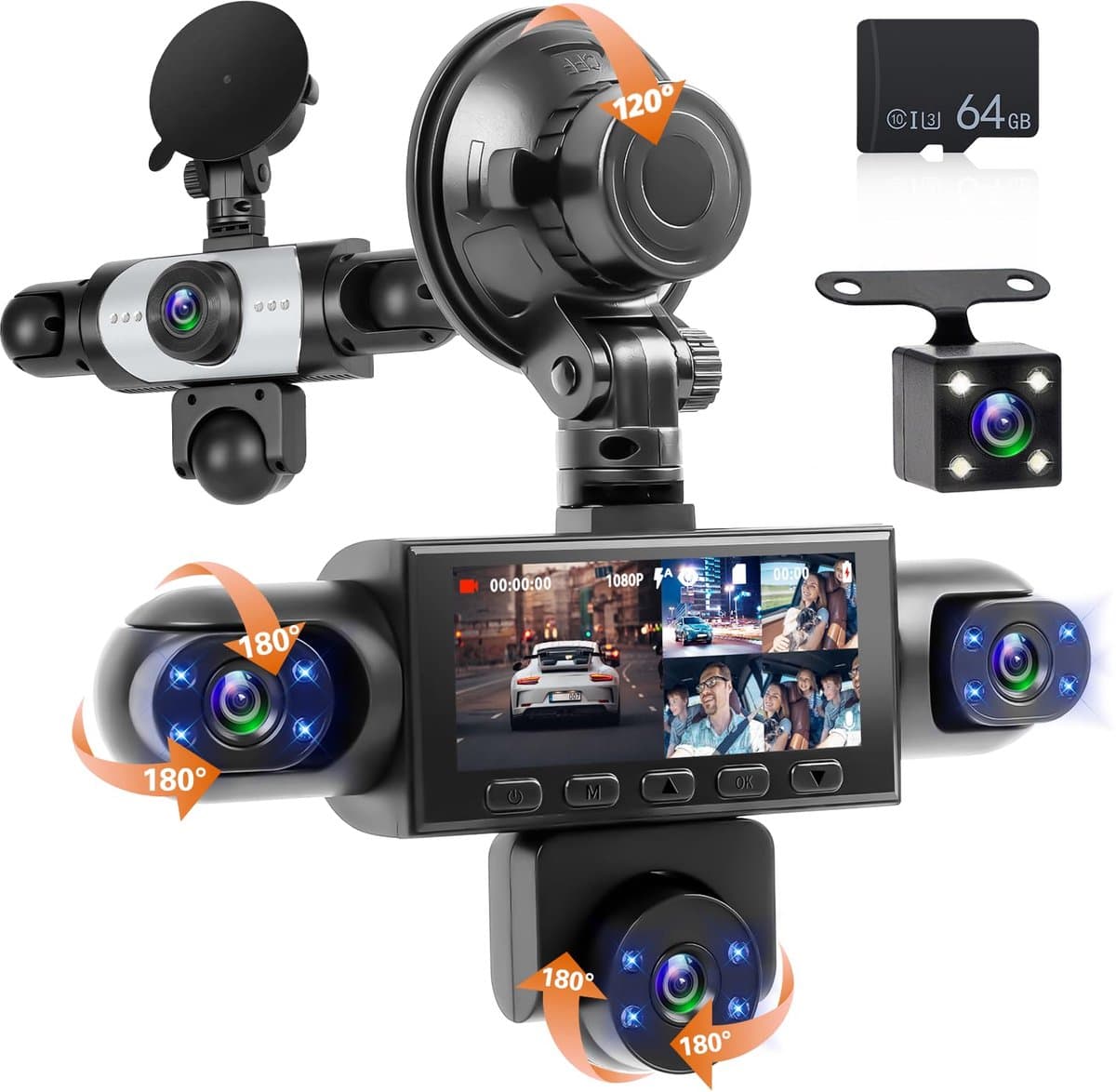 Sogiol® Dashcam Auto - 5 Lenzen (Voor, Achter, Links, Rechts) - 1080P Full HD - WiFi & GPS - Dashcams - Nachtzicht - G-Sensor - Parkeerbewaking - 3,16 Inch met App - Incl. 64GB SD-Kaart — afbeelding 1
