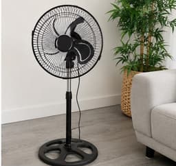 Stanande Ventilator met 3 blad zwart 25 cm 60 w 3 snelheden- in hoogte verstelbaar tot 90cm- zwart. — thumbnail 1