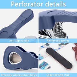 Gitaar Plectrum Pons Machine Complete Set - Gitaar plectrum maker - Handpons - Zelfgemaakte Plectrums met Vellen, Leren Opbergtasje en Schuurvijl - Donkerblauw — thumbnail 3