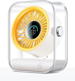 Bureau Ventilator - Usb-Bureauventilator - Stille Tafelventilator - Zuinige Tafelventilator - Met Turbo-Luchtstroom - 100 Snelheden - 90° Draaibaar - Voor Slaapkamer, Thuiskantoor en Op Reis - Ivoorwit + Geel — thumbnail 1
