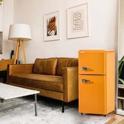 Koelkast 60 liter geel retro dubbeldeks koel vrieskast voor keuken en woonkamer thuisgebruik — thumbnail 5