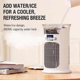 Mobiele Airco - 3-in-1 - 800ml - Kleine Airconditioning zonder Afvoer Slang - Draagbare Ventilator - 20 dB - 3 Functies & Snelheden - Luchtbevochtiger - Slaapkamer Kantoor Woonkamer - Wit — thumbnail 3