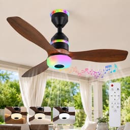 Rosnek Ventilatorlamp Plafond 61 cm - Plafondventilator met Verlichting en Muziekfunctie - RGB LED Lamp - Bluetooth Plafondventilator - Dimbaar - 2000 Lumen - Smart Remote - 3 Snelheden - Voor Slaapkamer/Kinderkamer — thumbnail 1