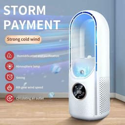 Bladloze ventilator - 6-traps wind- en timerfunctie - koelventilator - USB-multifunctionele conditioner - led-display - bladloze verticale ventilator - geluidsarm - draagbare persoonlijke ventilator voor - Blauw — thumbnail 2
