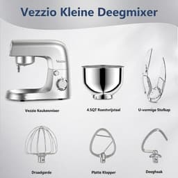 TYR® Deegmachine - 4.5L - Kneedmachine - Mixer met Kneedhaak - Zilver - 37cm x 24cm x 32cm — thumbnail 5