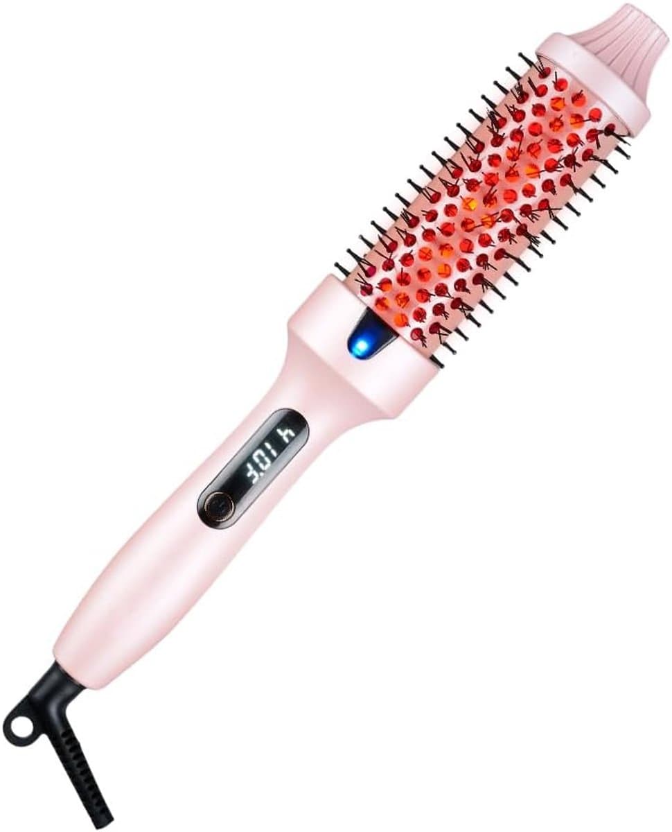 Brush Thermoborstel met infraroodtechnologie, 2-in-1 styler & föhn, 30 seconden snelle opwarming, lcd-temperatuurweergave, ionische krulborstel voor natuurlijke krullen en gladmaken # roze — afbeelding 1
