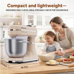 SUNCOK Keukenmixer, Keukenmachine, Slim aanraakpaneel, met 2 roestvrijstalen mengkommen: 4,5 l en 5,5 l. Krachtige motor van 1500 W, geluidsniveau 59 dB. Blender, geschikt voor bakken en deeg kneden. — thumbnail 3