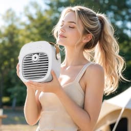 Bureauventilator - Draagbare Mini Aircooler - Oplaadbaar 4000mAh Model - 3 Snelheden Stille Bureauventilator voor Binnen en Reizen - Wit — thumbnail 5