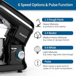 Keukenmachine Kneedmachine - Elektrische Mixer - Bakken en Koken - Krachtige 1500W Motor - 6.2QT Kom - Zwart — thumbnail 5