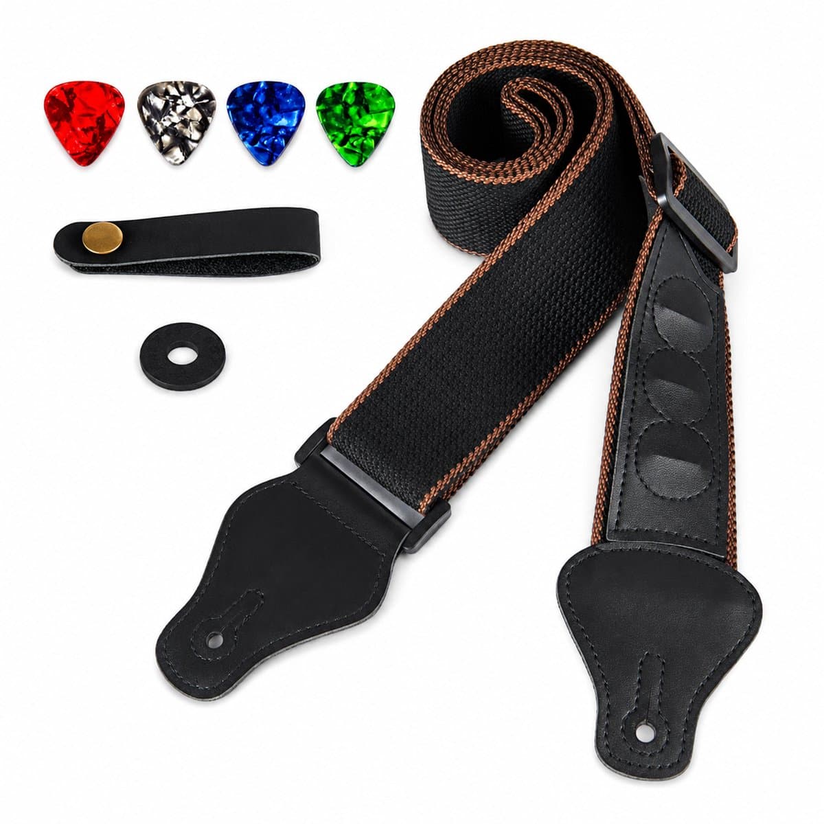 Premium verstelbare Gitaarband - Gitaar Gitaarriem met plectrum houders - zwart — afbeelding 1