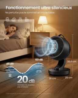 SONGMICS XFC001B1EU Bureauventilator, stil, 20 dB, met afstandsbediening, krachtige luchtcirculatie, 70 graden oscillatie, 8 snelheden, timer 12 uur, inktzwart — thumbnail 4