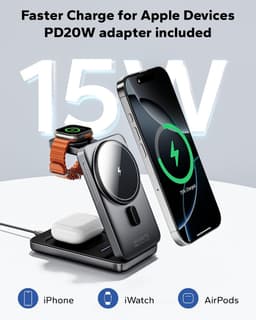 Opvouwbaar 3-in-1 laadstation geschikt voor MagSafe, reisoplader voor telefoon en horloge van Apple, PD20W draadloos laadstation voor meerdere apparaten zoals iPhone 17 16 15 14 13 12 Series/Apple Watch/Airpods — thumbnail 5
