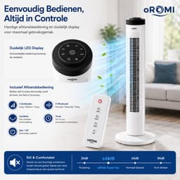 oROMI Torenventilator 81 cm – 45W – 3 Snelheden & 3 Windmodi – Met Afstandsbediening, Timer en Oscillatie – Witte Slimme Staande Ventilator — thumbnail 4