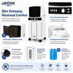 oROMI Airco 6L – Mobiele Verdampingskoeler met 3 Snelheden – Ventilator met Water- en IJskoeling – Automatische Oscillatie – 65W — thumbnail 3